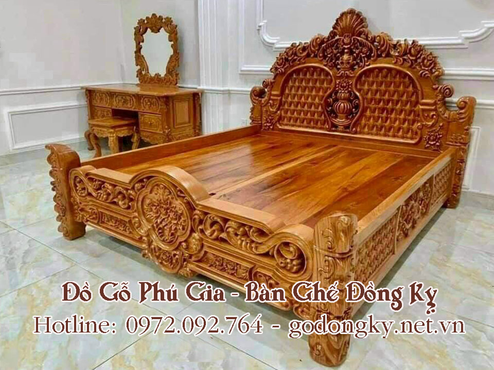 giường cưới hoa hồng gỗ hương